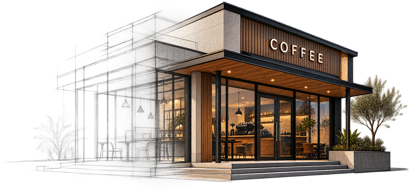 Second Cup F11 coffee shop architectural illustration