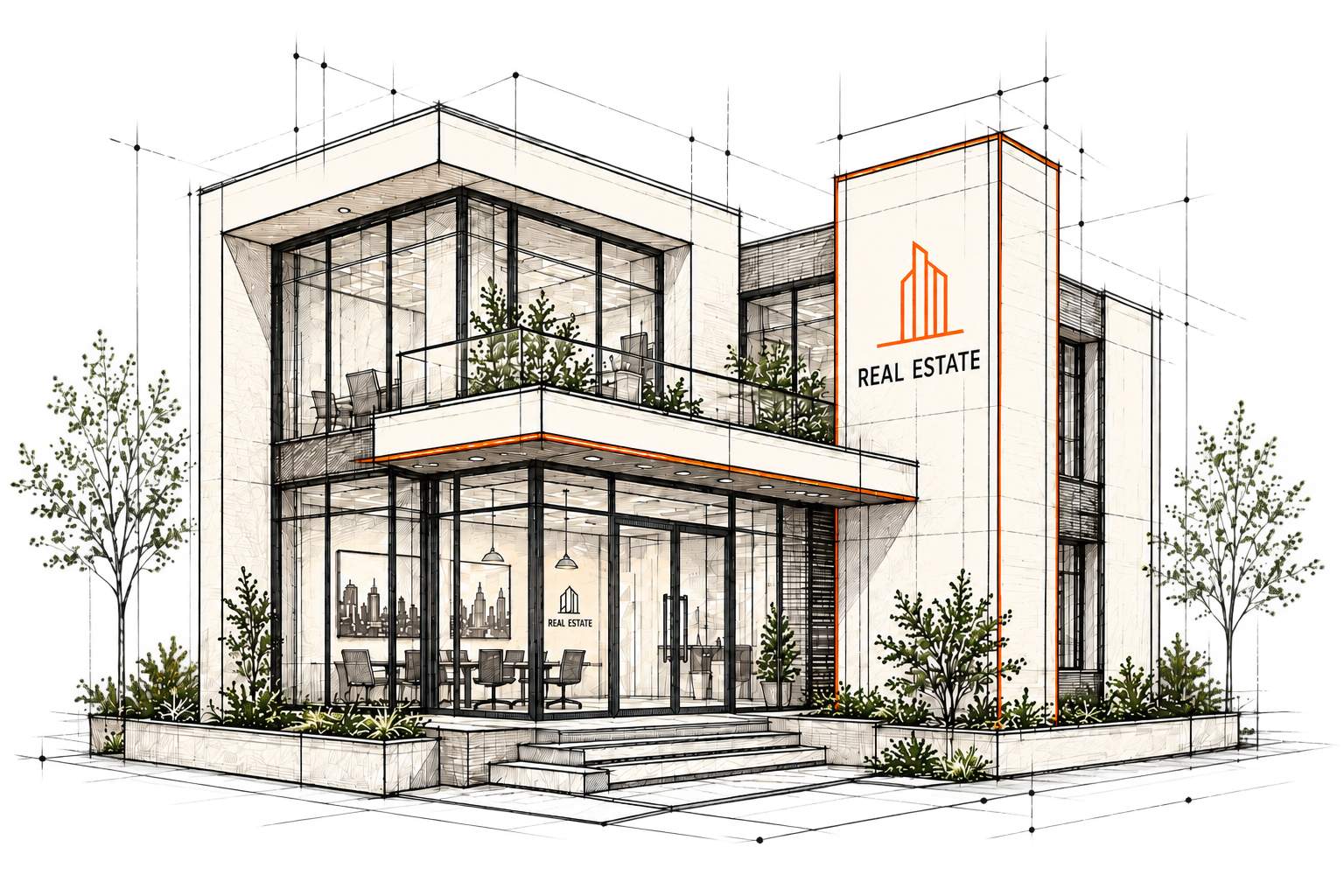Architectural illustration of a real estate property